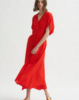 Long Aki Wave Dress, Vermillion