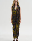 Eve Long Foil Dress, Black Multi