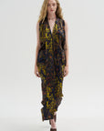 Eve Long Foil Dress, Black Multi