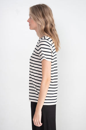 Allude - Stripe Round Neck T-Shirt, Cream & Black