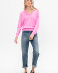 Deep V-Neck Sweater, Plastic Pink