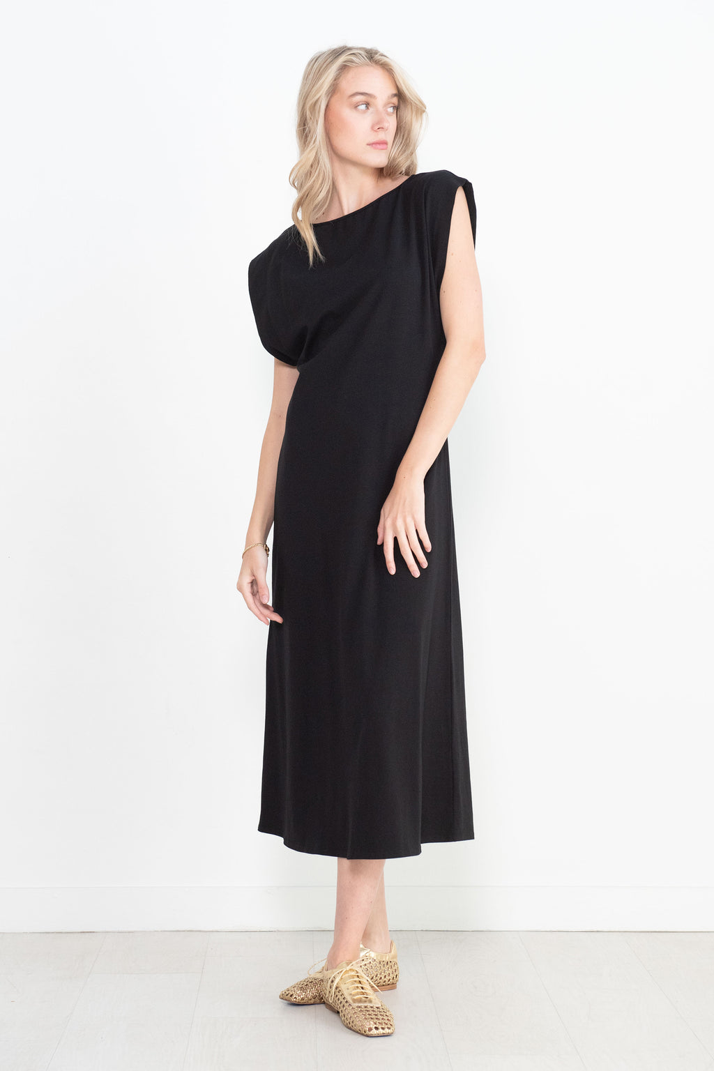 Apiece Apart Adi Midi Dress, Black Kick Pleat