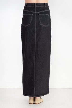 Nomia - Slit Front Maxi Jean Skirt, Black