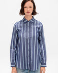 Sodi Wrap Button Top, Indigo Stripe
