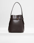Belted Leather Bucket Bag, Bark