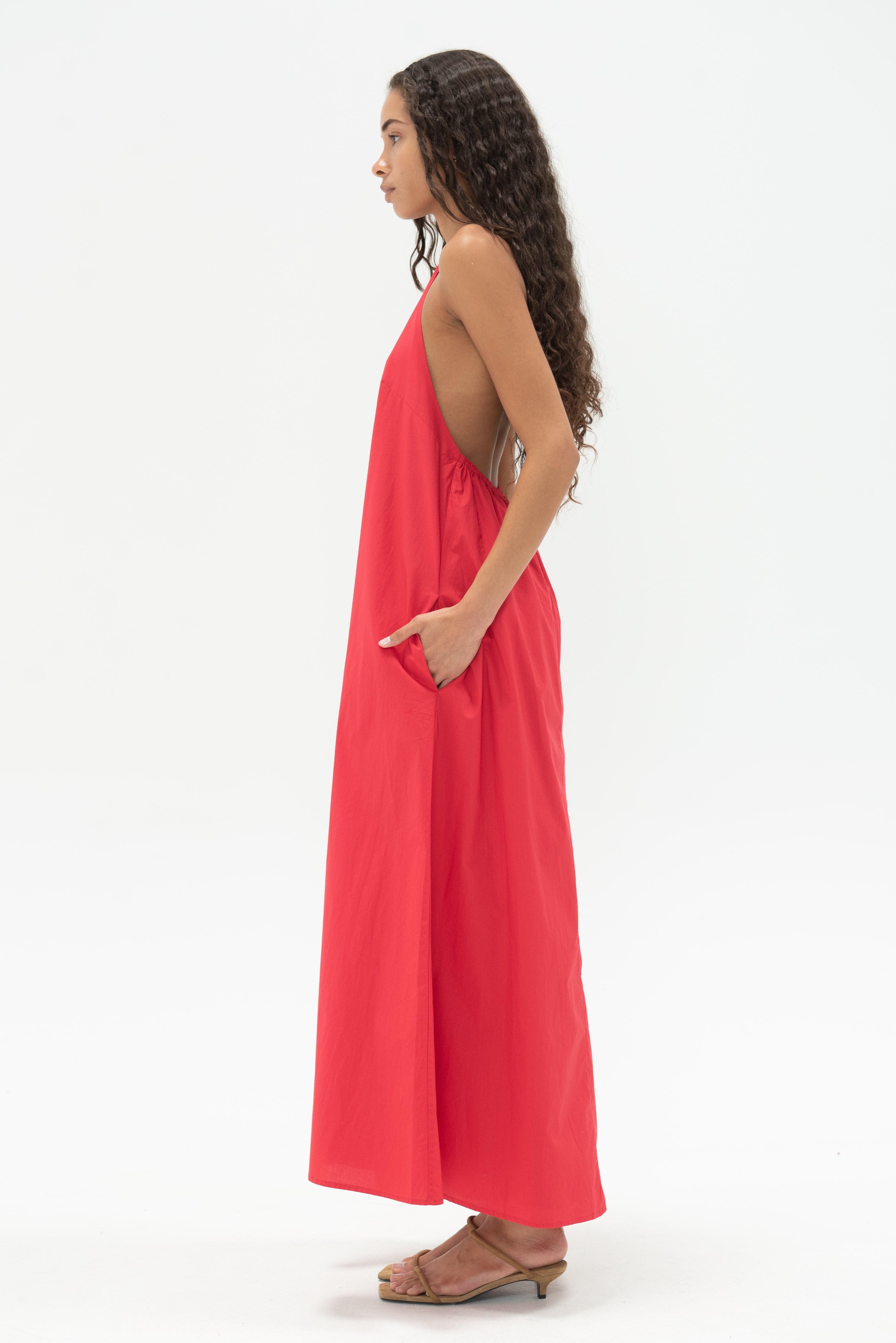 Bird and Knoll Paloma Dress, Rojo Kick Pleat