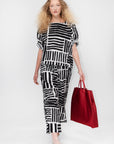 Short Sleeve Square Neck Top, Print Black