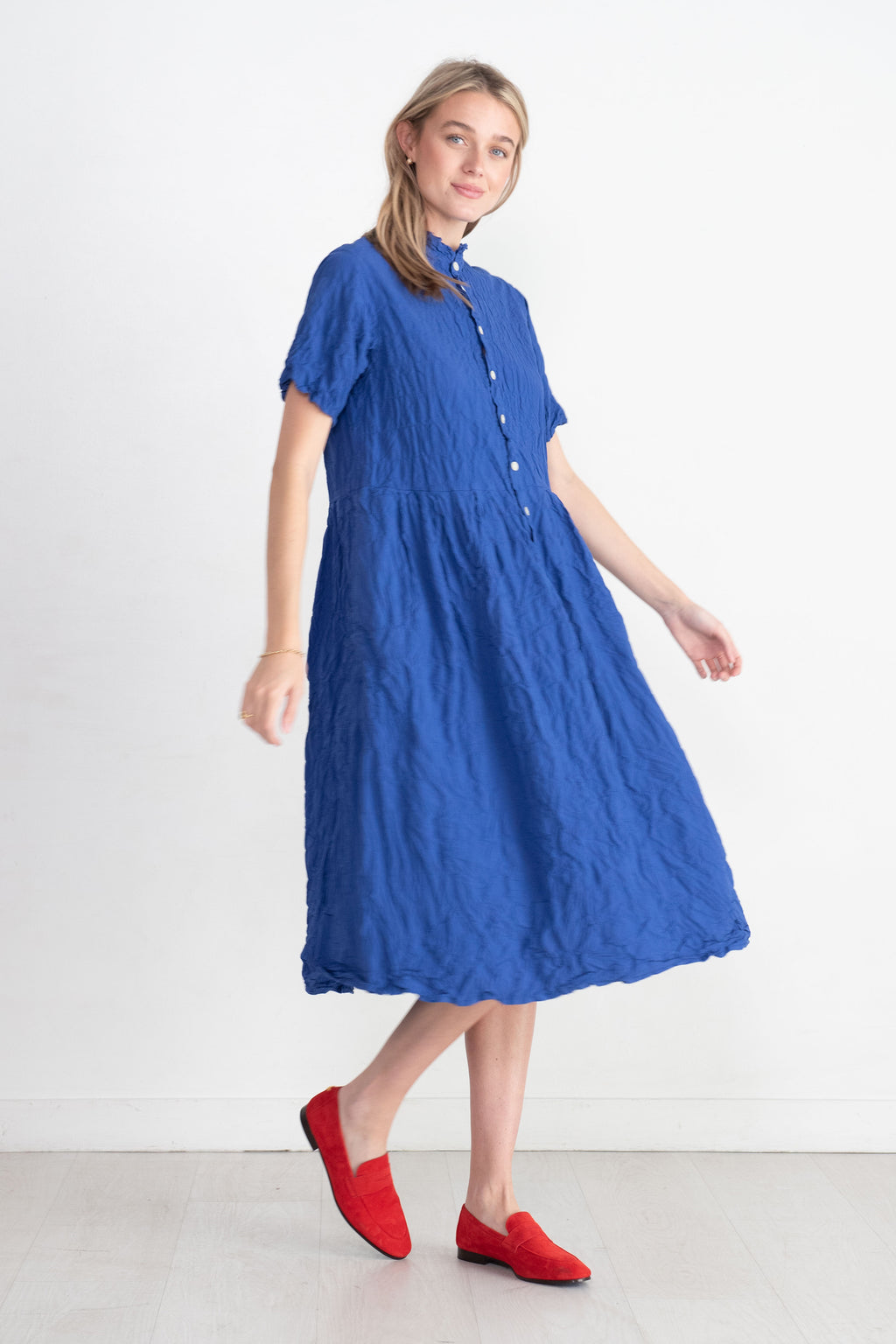 Pas De Calais Natural Wine Dye Dress, Blue Kick Pleat