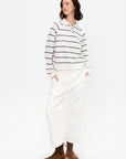 Merino Wool Striped Polo, White