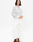 Merino Wool Striped Polo, White