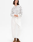 Merino Wool Striped Polo, White