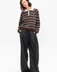 Merino Wool Striped Polo, Brown