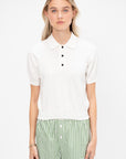 Billie Cotton Cashmere Polo Top, Off White