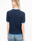 Mindy Fine Cotton Top, Navy & Blue