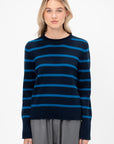 Quinn Stripe Cotton Sweater, Navy & Peacock