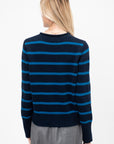 Quinn Stripe Cotton Sweater, Navy & Peacock