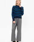 Quinn Stripe Cotton Sweater, Navy & Peacock