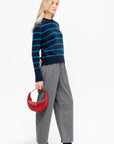 Quinn Stripe Cotton Sweater, Navy & Peacock