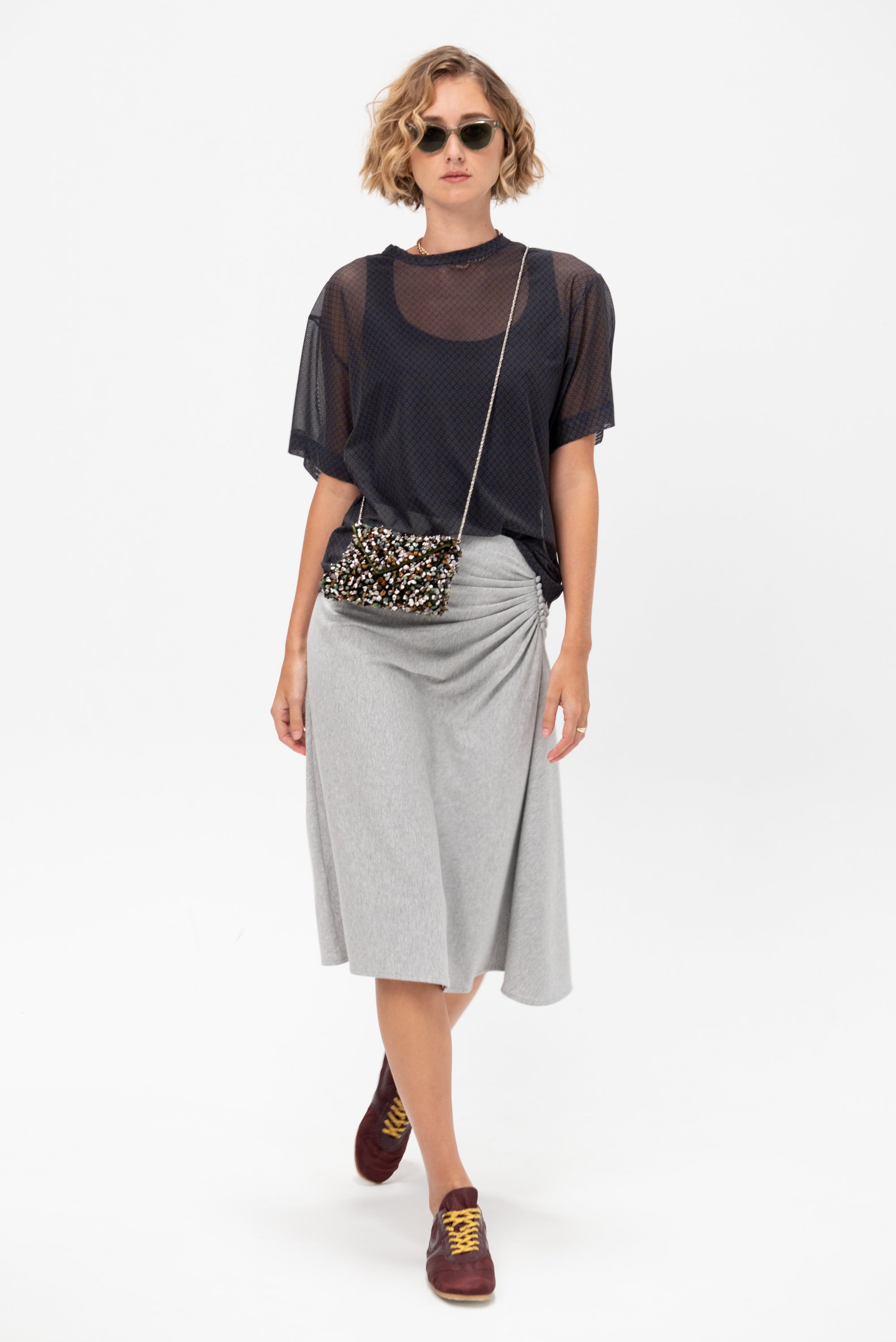 Button Midi Skirt, Heather Melange