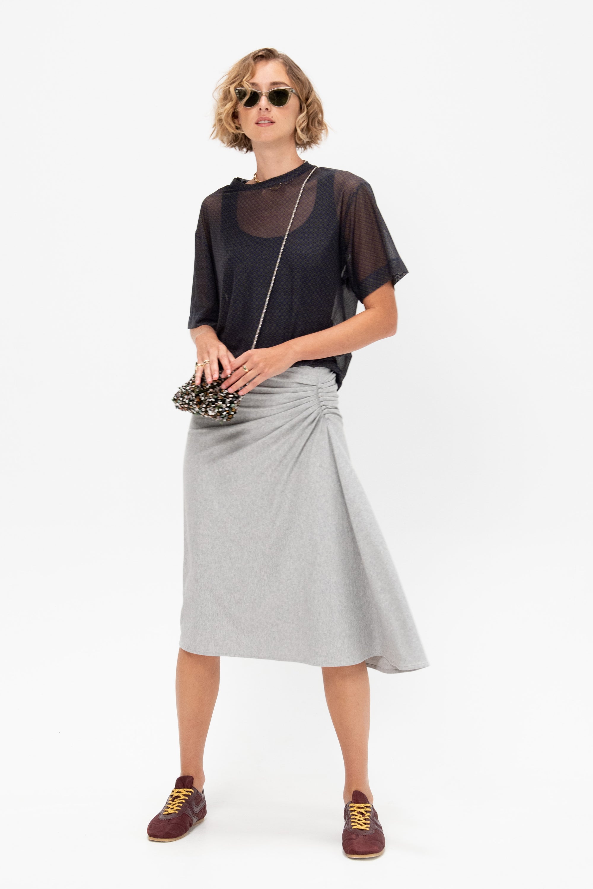 Button Midi Skirt, Heather Melange