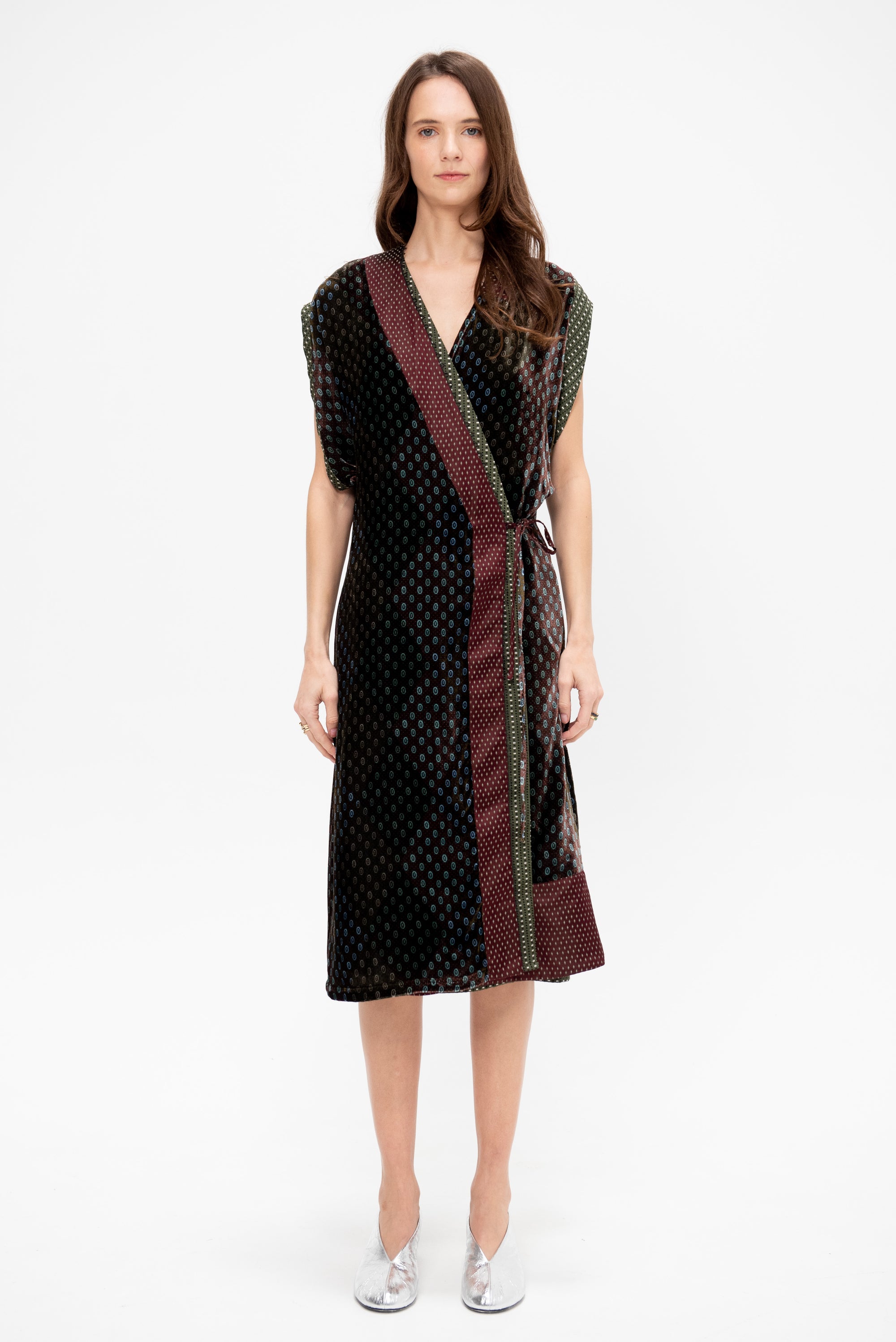 Velvet Wrap Dress, Khaki