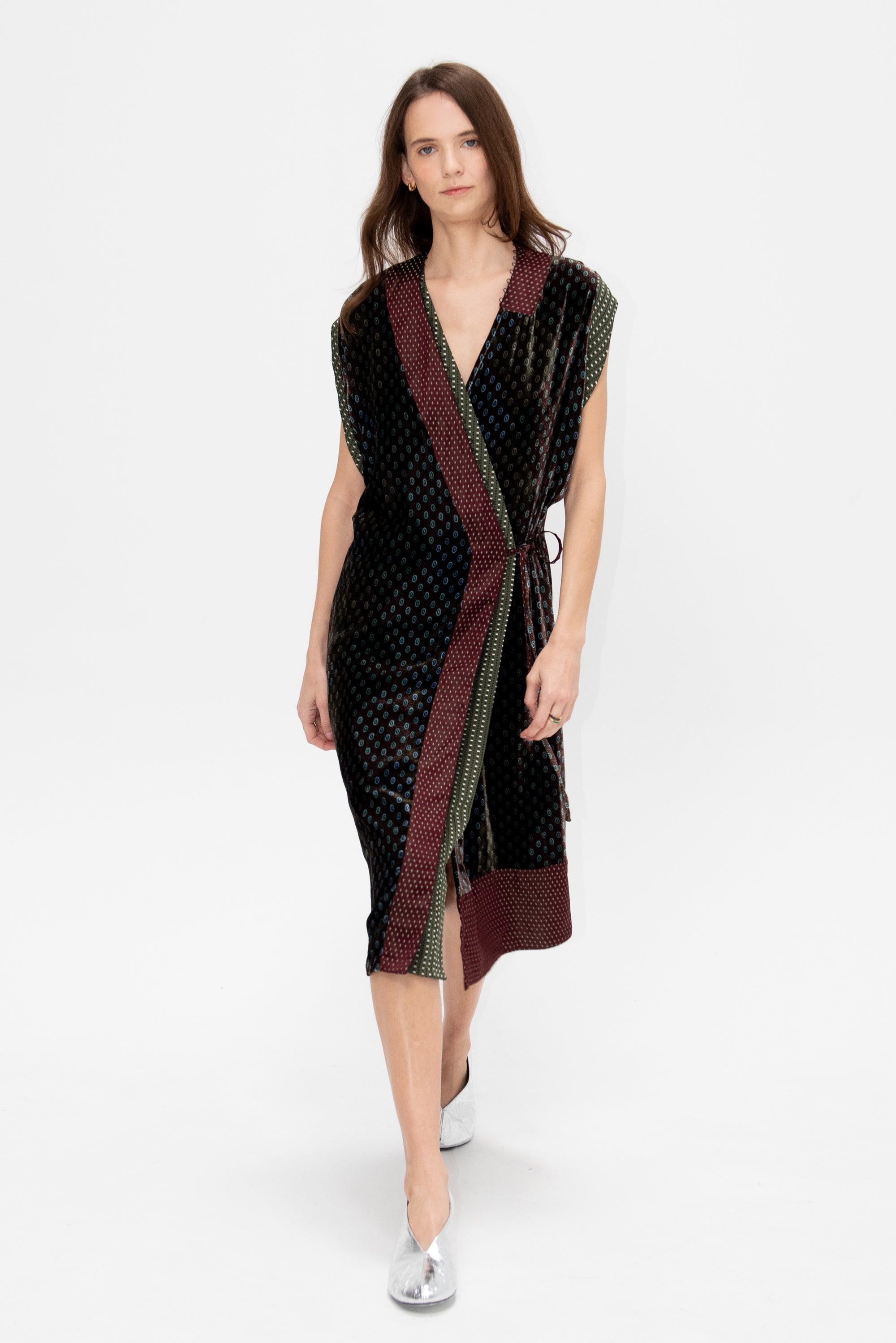 Velvet Wrap Dress, Khaki