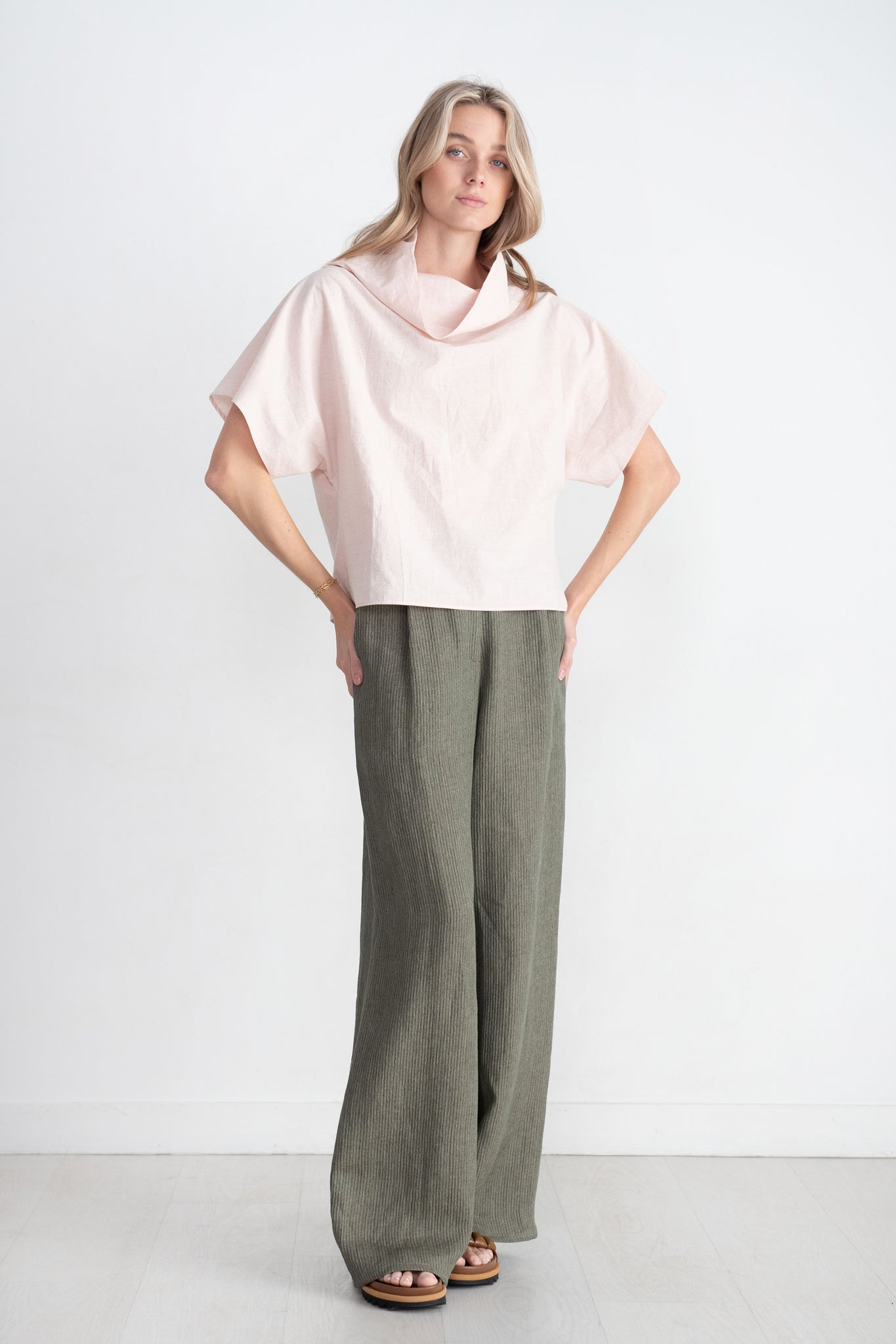 DUŠAN - Short Sleeve Cowl Neck T-Shirt, Cherry Blossom