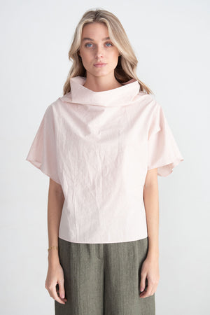 DUŠAN - Short Sleeve Cowl Neck T-Shirt, Cherry Blossom
