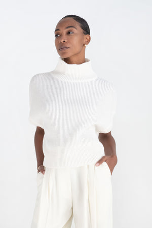 DUŠAN - Turtleneck Sleeveless Sweater, White