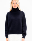 Turtleneck Ribbed Raglan Sweater, Midnight