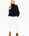 Turtleneck Ribbed Raglan Sweater, Midnight