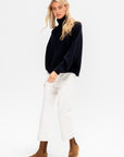 Turtleneck Ribbed Raglan Sweater, Midnight