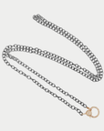 Large Diamond Lock and Round Link Chain, Oxidized Sterling Silver