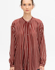Adour - Striped Silk Satin Blouse, Ivory & Brown