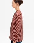 Adour - Striped Silk Satin Blouse, Ivory & Brown