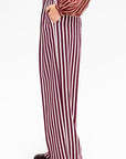 Léna - Striped English Wool Trousers, Ecru & Burgundy