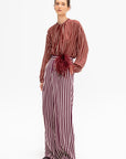 Léna - Striped English Wool Trousers, Ecru & Burgundy