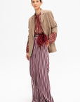 Léna - Striped English Wool Trousers, Ecru & Burgundy