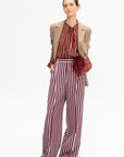 Léna - Striped English Wool Trousers, Ecru & Burgundy