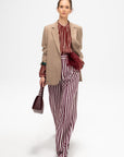Léna - Striped English Wool Trousers, Ecru & Burgundy