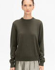 Reno - Merino Wool and Silk Crew Neck Sweater, Khaki