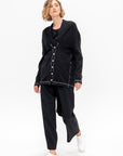 Stitch Button Cardigan, Black Melange