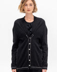 Stitch Button Cardigan, Black Melange