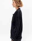 Stitch Button Cardigan, Black Melange