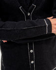 Stitch Button Cardigan, Black Melange