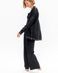 Stitch Button Cardigan, Black Melange