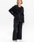 Stitch Button Cardigan, Black Melange