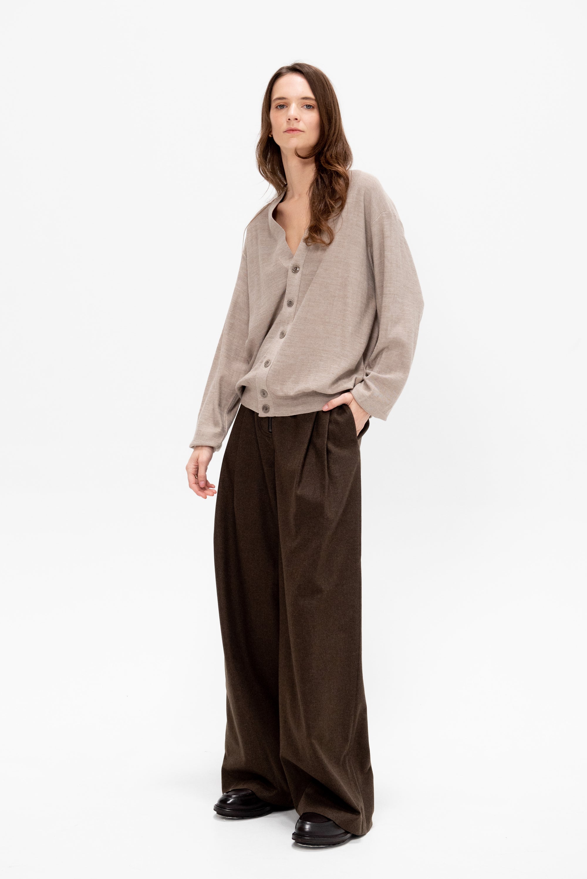 Relaxed Twisted Cardigan, Light Taupe