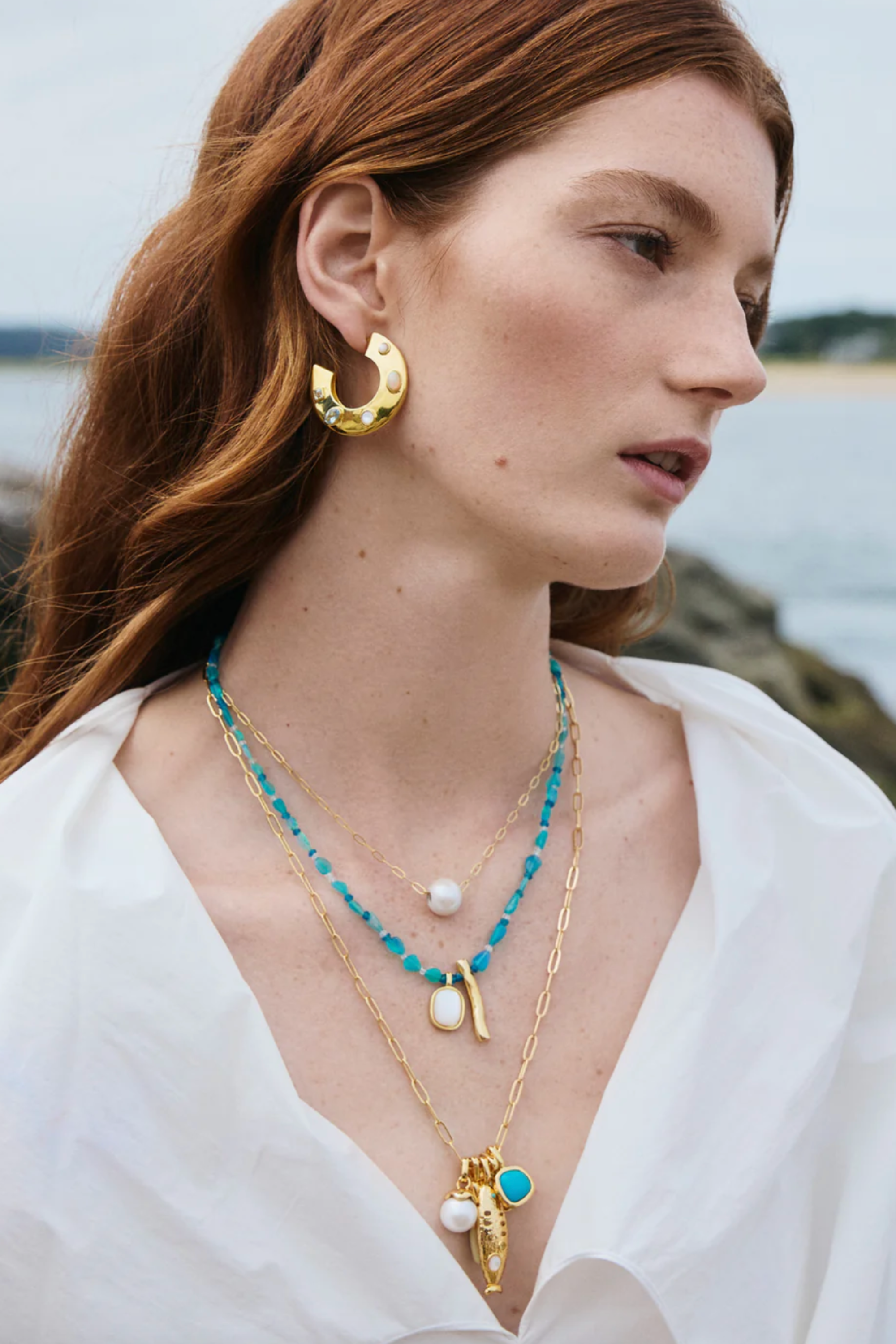 LIZZIE FORTUNATO JEWELS - Saucer Hoops, Dotted Pearl