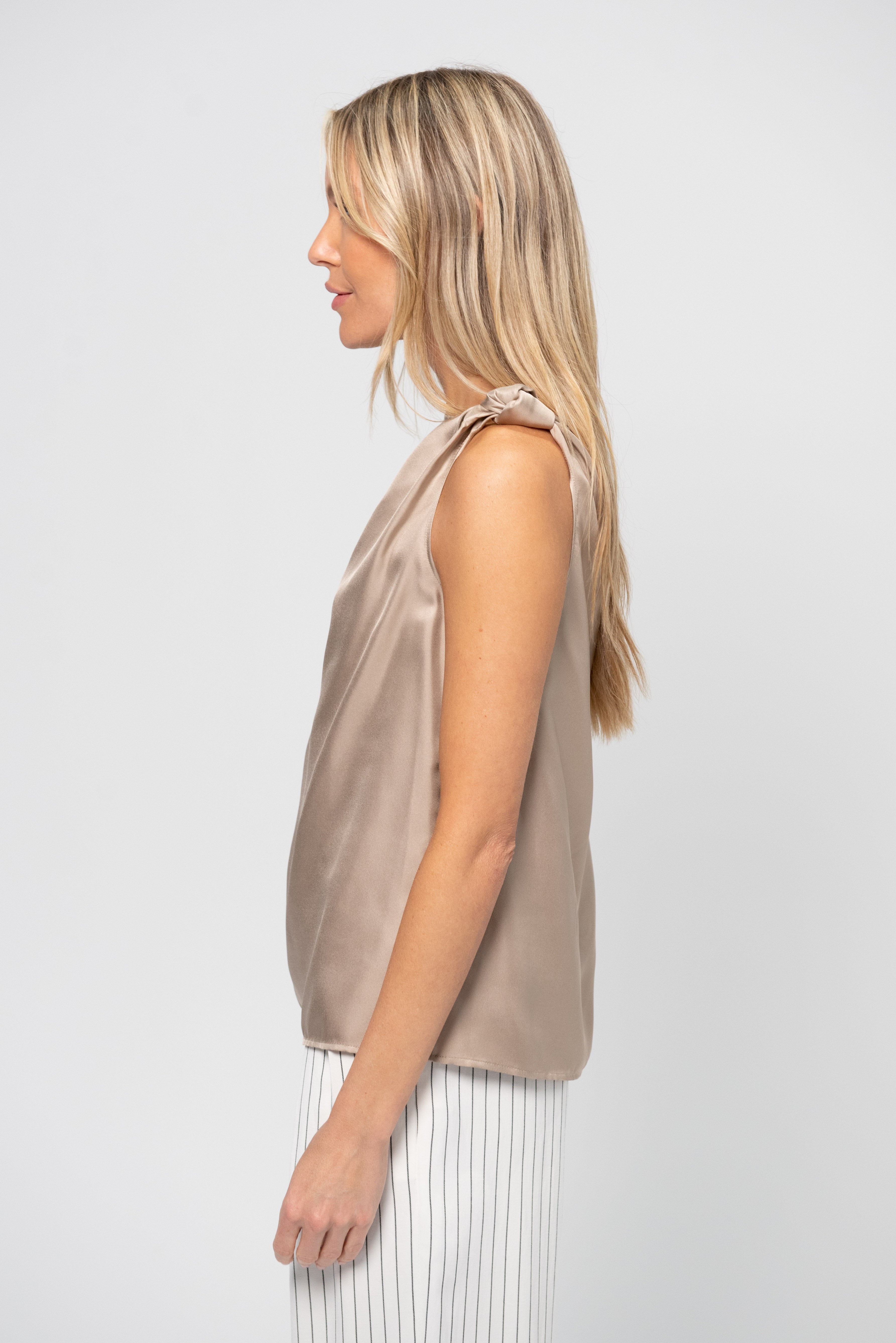 Loulou de Saison Draped Sleeveless Top, Moonstone Ivory